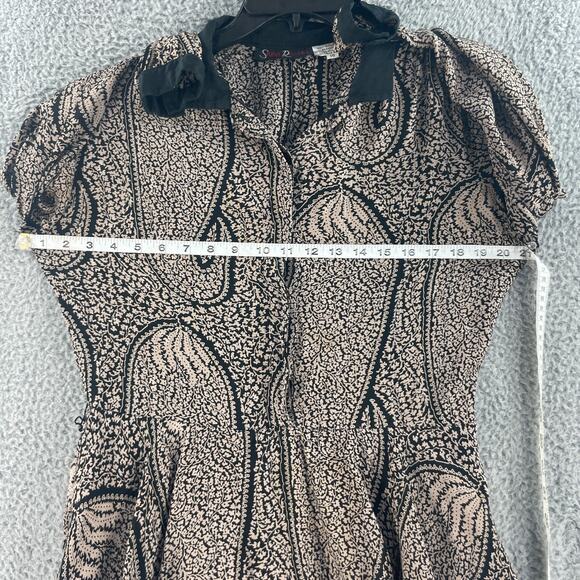 Vtg Saint Romei Womens Dress Silk Sz 10 Peplum 1980s Black Tan - Picture 2 of 14